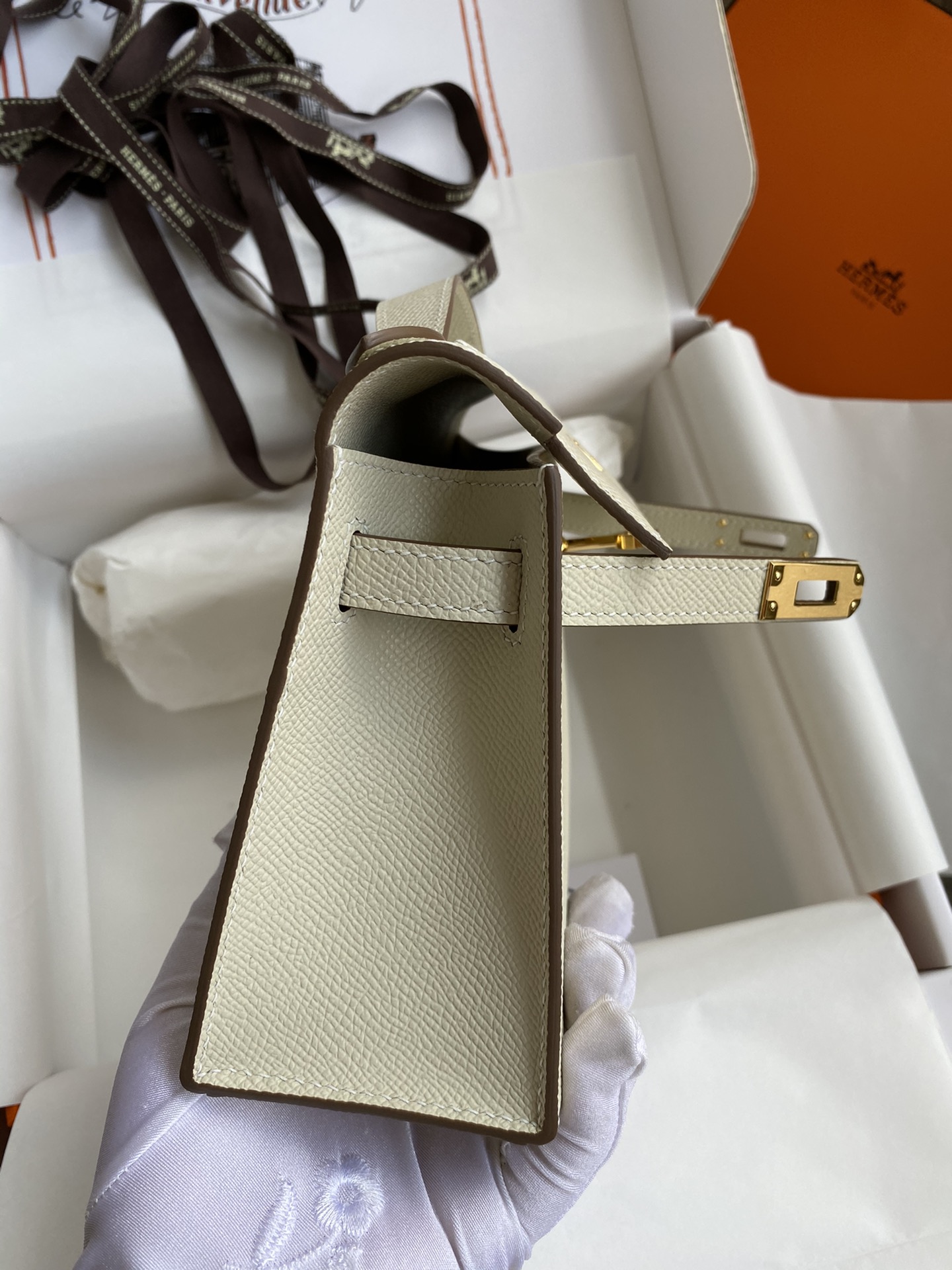 Hermes Mini Kelly Pochette 22cm Bag In White Epsom Leather